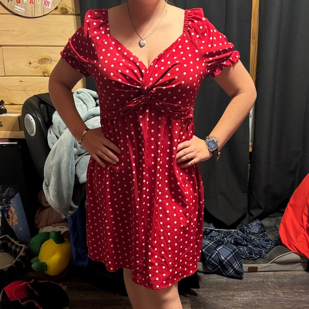 SHEIN Red and White Polka Dot Mini Dress